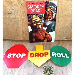The True Story of Smoky The Bear Comic Book Badge Stop Drop Roll 1969